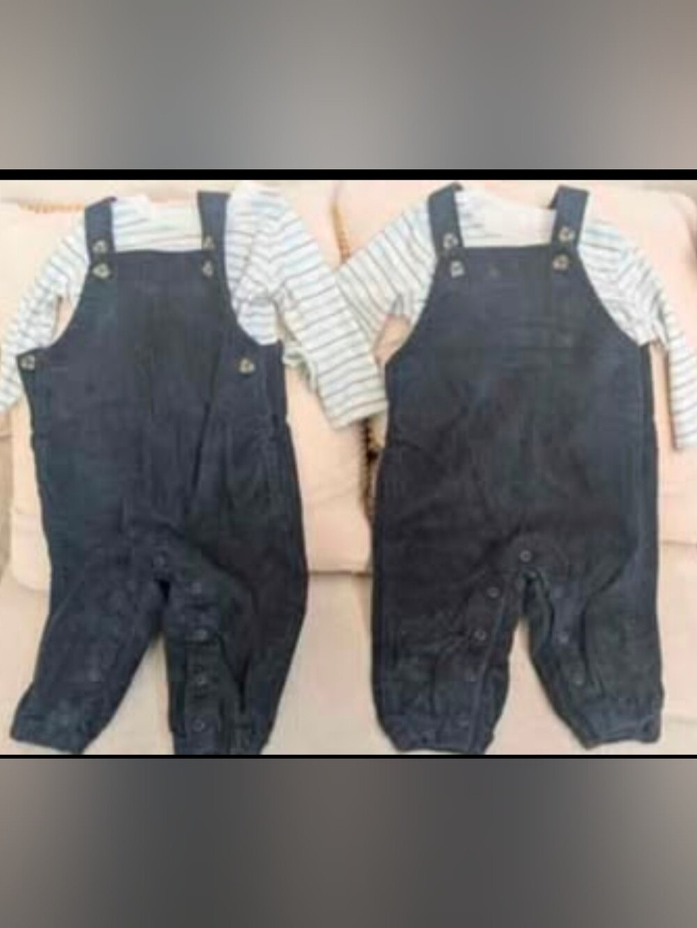 Twin Baby Boy Navy Corduroy Overalls Set